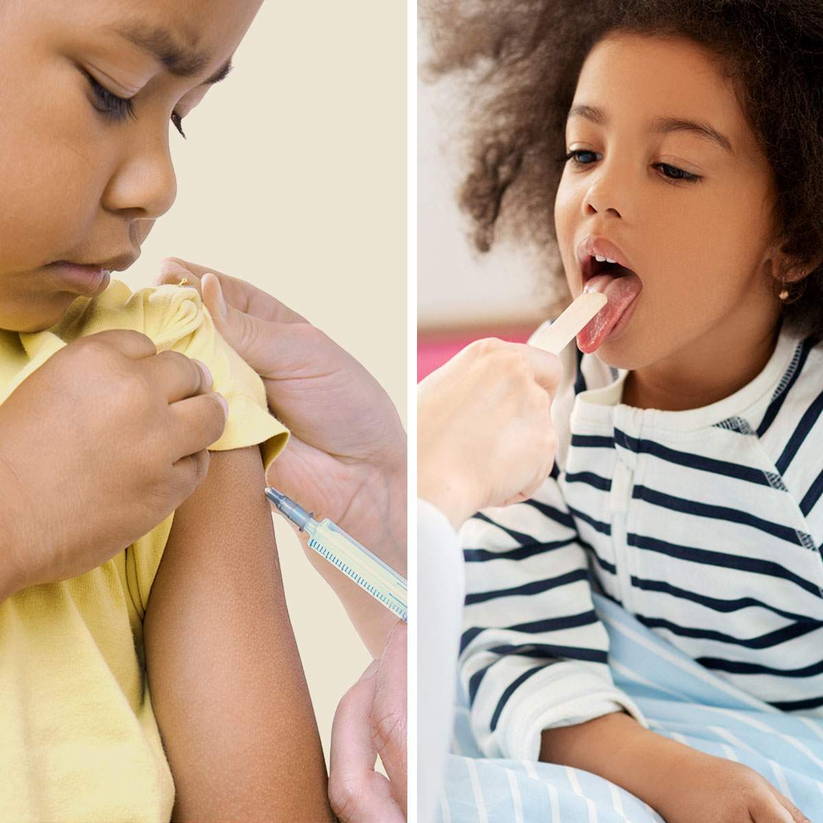 Photo Collage of Children getting vaccine and tonsils checked